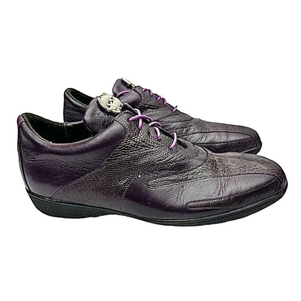Belvedere Bene Ostrich Leg Leather Sneakers Eggplant Purple Men’s 8
